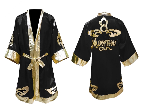 Kanong Custom Boxing Fight Robe : Black Lai Thai